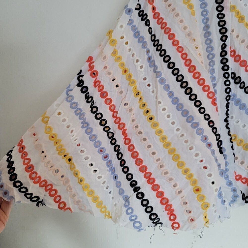 Eva Franco Colorful Eyelet Embroidered Striped Raw Frayed Hem Mini Skirt Size 4 - Picture 4 of 11